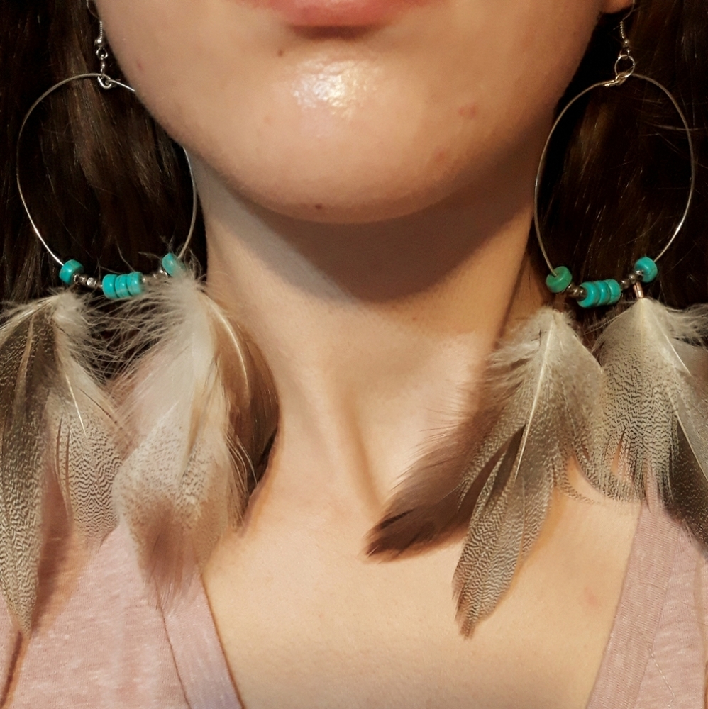 Silver turquoise feather earrings